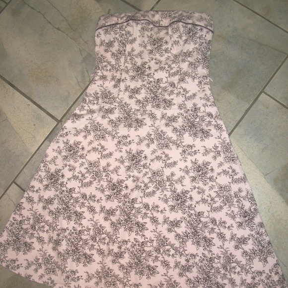 Just Choon Pink & Brown Print Strapless Dress 5 - Picture 1 of 2